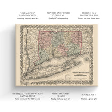 Cargar imagen en el visor de la galería, Digitally Restored and Enhanced 1859 Connecticut Map Canvas - Canvas Wrap Vintage Connecticut Wall Art - Old Connecticut State Map - Wall Map of Connecticut Poster - Restored Connecticut Map Art