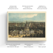 Load image into Gallery viewer, Digitally Restored and Enhanced 1871 Washington DC Map Canvas - Canvas Wrap Vintage Washington DC Map Print - History Map of Washington DC Wall Art - Old Bird's Eye View Map of Washington DC Poster