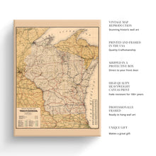 Load image into Gallery viewer, Digitally Restored and Enhanced 1900 Wisconsin Map Canvas Art - Canvas Wrap Vintage Wisconsin Wall Art - Railroad History Map of Wisconsin Poster