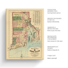 Load image into Gallery viewer, Digitally Restored and Enhanced 1880 Rhode Island State Map Canvas Art - Canvas Wrap Vintage Rhode Island Poster - Old Rhode Island Wall Art - Map of Rhode Island Print & Providence Plantations