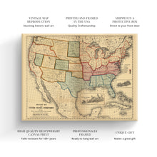Cargar imagen en el visor de la galería, Digitally Restored and Enhanced 1861 United States Map Canvas Art - Canvas Wrap Vintage USA Map Poster - Old Map of United States Wall Art - Restored Military Map of United States & Territories