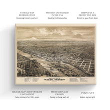 Load image into Gallery viewer, Digitally Restored and Enhanced 1876 Salem Oregon Map Canvas - Canvas Wrap Vintage Map of Oregon Poster - Old State of Oregon Map Wall Art - Bird's Eye View of Salem Oregon From The West Looking East