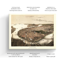Cargar imagen en el visor de la galería, Digitally Restored and Enhanced 1877 Boston Canvas Art -Canvas Wrap Vintage Boston Poster - Old Map of Boston Wall Art - Restored Boston Massachusetts Map - Bird's Eye View of Boston From The North