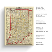 Load image into Gallery viewer, Digitally Restored and Enhanced 1888 Indiana Map Poster Canvas Art - Canvas Wrap Vintage Map of Indiana Wall Art - Old Indiana State Map Print - Restored Township & Rail Road Map of Indiana State