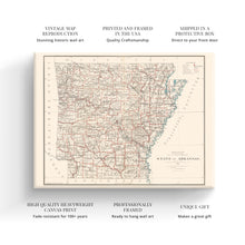 Load image into Gallery viewer, Digitally Restored and Enhanced 1886 Arkansas Map Canvas - Canvas Wrap Vintage Map of Arkansas Wall Art - Old Arkansas State Map - Historic AR Map Poster - Arkansas Map Art from General Land Office