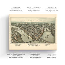 Load image into Gallery viewer, Digitally Restored and Enhanced 1902 Pittsburgh Map Canvas - Canvas Wrap Vintage Pittsburgh Map - Old Pittsburgh Wall Art - Restored Pennsylvania Map - Bird's Eye View Map of Pittsburgh Pennsylvania