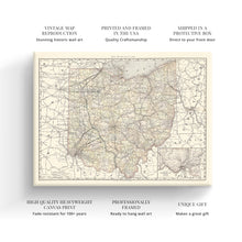 Load image into Gallery viewer, Digitally Restored and Enhanced 1894 Ohio Map Canvas Art - Canvas Wrap Vintage Ohio State Wall Art - History Map of Ohio State - Old Ohio Map Poster
