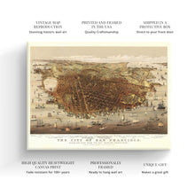 Load image into Gallery viewer, Digitally Restored and Enhanced 1878 San Francisco Canvas Wall Art - Canvas Wrap Vintage San Francisco Poster - History Map of San Francisco Wall Art - Bird's Eye View of San Francisco Map Print