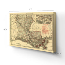 Cargar imagen en el visor de la galería, Digitally Restored and Enhanced - 1896 Louisiana Map Canvas Art - Canvas Wrap Vintage Louisiana Map Poster - Restored Louisiana Wall Art Print - Old Louisiana State Map Poster Showing Cities & Towns
