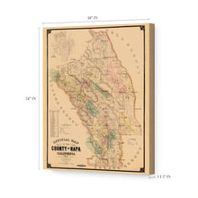 Cargar imagen en el visor de la galería, Digitally Restored and Enhanced 1895 Napa County California Map Canvas - Canvas Wrap Vintage Napa Wall Art - Old Napa California Wall Map History