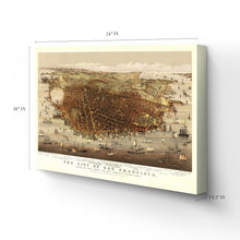 Load image into Gallery viewer, Digitally Restored and Enhanced 1878 San Francisco Canvas Wall Art - Canvas Wrap Vintage San Francisco Poster - History Map of San Francisco Wall Art - Bird's Eye View of San Francisco Map Print