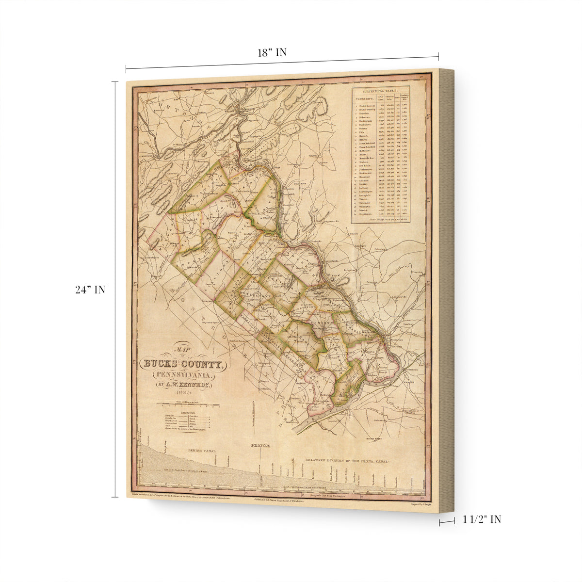 1831 Map Of Bucks County Pennsylvania State Canvas Wall Art – Historic ...