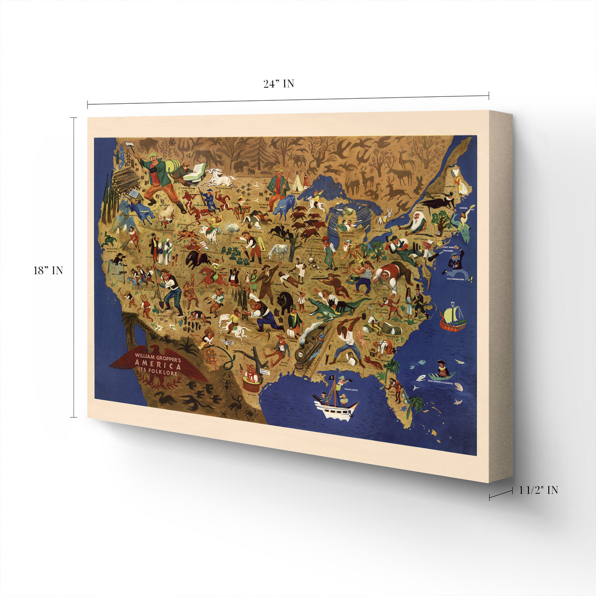 1946 United States of America & Its Folklore Map Canvas Wall Art ...