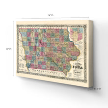 Load image into Gallery viewer, Digitally Restored and Enhanced 1856 Iowa Map Canvas Art - Canvas Wrap Vintage State of Iowa Wall Art - Old Iowa State Map - Restored Iowa Map Poster - Sectional & Geological Map of Iowa Poster