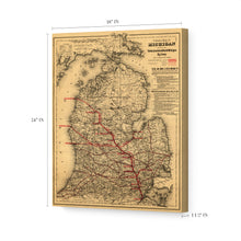 Load image into Gallery viewer, Digitally Restored and Enhanced 1886 Michigan Map Poster Canvas Art - Canvas Wrap Vintage Map of Michigan Wall Art - Old State of Michigan Map Print - Vintage Michigan Map Showing Toledo & Ann Arbor