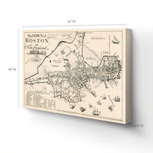 Cargar imagen en el visor de la galería, Digitally Restored and Enhanced 1722 Map of Boston Canvas Art - Canvas Wrap Vintage Boston Canvas - Old Boston Map Poster - Restored Boston Canvas - The Town of Boston in New England Wall Art