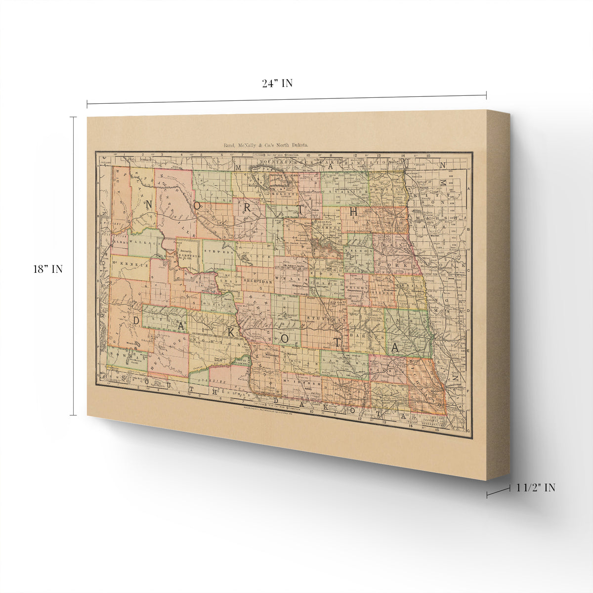 1892 Map of North Dakota United States Canvas Wall Art Historic Prints