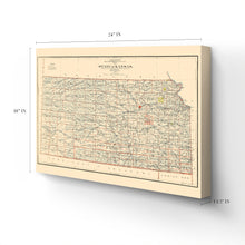 Load image into Gallery viewer, Digitally Restored and Enhanced 1898 Kansas Map Canvas Art - Canvas Wrap Vintage Kansas Poster - Old Map of Kansas Wall Art - Restored State of Kansas Map Poster - Historic Kansas Wall Map Print
