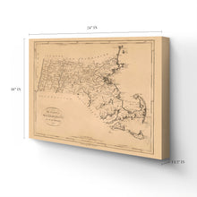 Load image into Gallery viewer, Digitally Restored and Enhanced 1796 Massachusetts Map Canvas - Canvas Wrap Vintage Massachusetts Wall Art - Old Map of Massachusetts State - Massachusetts Poster - Historic Massachusetts State Map