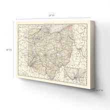 Cargar imagen en el visor de la galería, Digitally Restored and Enhanced 1894 Ohio Map Canvas Art - Canvas Wrap Vintage Ohio State Wall Art - History Map of Ohio State - Old Ohio Map Poster