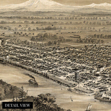 Load image into Gallery viewer, Digitally Restored and Enhanced 1876 Salem Oregon Map Canvas - Canvas Wrap Vintage Map of Oregon Poster - Old State of Oregon Map Wall Art - Bird's Eye View of Salem Oregon From The West Looking East