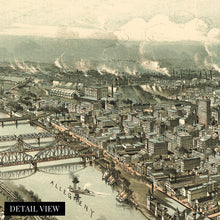 Load image into Gallery viewer, Digitally Restored and Enhanced 1902 Pittsburgh Map Canvas - Canvas Wrap Vintage Pittsburgh Map - Old Pittsburgh Wall Art - Restored Pennsylvania Map - Bird's Eye View Map of Pittsburgh Pennsylvania
