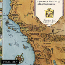 Load image into Gallery viewer, Digitally Restored and Enhanced 1949 California Map Canvas - Canvas Wrap Vintage Map of California Missions - Old California Wall Art - Historic California Wall Map - Restored California Missions Map