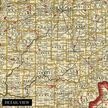 Load image into Gallery viewer, Digitally Restored and Enhanced 1888 Indiana Map Poster Canvas Art - Canvas Wrap Vintage Map of Indiana Wall Art - Old Indiana State Map Print - Restored Township & Rail Road Map of Indiana State