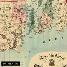 Load image into Gallery viewer, Digitally Restored and Enhanced 1880 Rhode Island State Map Canvas Art - Canvas Wrap Vintage Rhode Island Poster - Old Rhode Island Wall Art - Map of Rhode Island Print & Providence Plantations