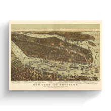 Load image into Gallery viewer, Digitally Restored and Enhanced - 1892 New York and Brooklyn Map Canvas - Canvas Wrap Vintage New York City Wall Art - Restored NYC Map - Old Map of New York & Brooklyn Poster - Historic NYC Wall Poster
