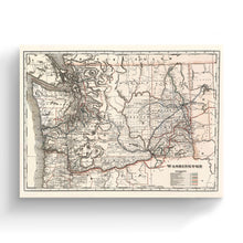Load image into Gallery viewer, Digitally Restored and Enhanced 1888 Washington Map Canvas - Canvas Wrap Vintage Washington Wall Art - Old Washington State Poster - Restored WA State Map - Township & Railroad Map of Washington State