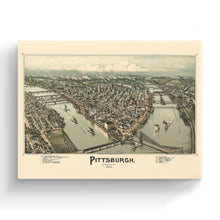 Load image into Gallery viewer, Digitally Restored and Enhanced 1902 Pittsburgh Map Canvas - Canvas Wrap Vintage Pittsburgh Map - Old Pittsburgh Wall Art - Restored Pennsylvania Map - Bird's Eye View Map of Pittsburgh Pennsylvania