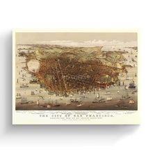 Load image into Gallery viewer, Digitally Restored and Enhanced 1878 San Francisco Canvas Wall Art - Canvas Wrap Vintage San Francisco Poster - History Map of San Francisco Wall Art - Bird's Eye View of San Francisco Map Print