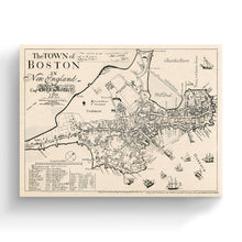 Cargar imagen en el visor de la galería, Digitally Restored and Enhanced 1722 Map of Boston Canvas Art - Canvas Wrap Vintage Boston Canvas - Old Boston Map Poster - Restored Boston Canvas - The Town of Boston in New England Wall Art