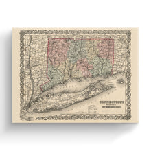 Cargar imagen en el visor de la galería, Digitally Restored and Enhanced 1859 Connecticut Map Canvas - Canvas Wrap Vintage Connecticut Wall Art - Old Connecticut State Map - Wall Map of Connecticut Poster - Restored Connecticut Map Art