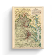 Load image into Gallery viewer, Digitally Restored and Enhanced 1912 Virginia Map Canvas - Canvas Wrap Vintage Virginia Wall Map - Restored Virginia State Map - Map of Virginia Wall Art Showing Location of Battles in Civil War