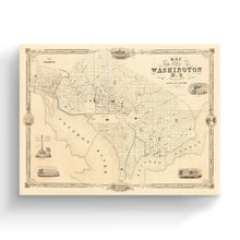 Cargar imagen en el visor de la galería, Digitally Restored and Enhanced 1850 Washington DC Map Art - Canvas Wrap Vintage Washington DC Map - Old Wall Map of Washington DC - Restored City Of Washington DC Map Print Wall Art Poster