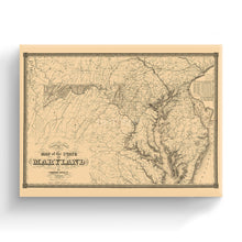Load image into Gallery viewer, Digitally Restored and Enhanced 1841 Maryland Map Canvas Art - Canvas Wrap Vintage Map of Maryland Poster - Old Maryland State Map Print - Restored Maryland Wall Art - Historic Maryland Map Poster