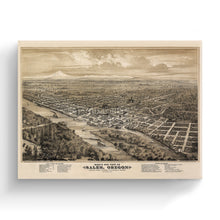 Load image into Gallery viewer, Digitally Restored and Enhanced 1876 Salem Oregon Map Canvas - Canvas Wrap Vintage Map of Oregon Poster - Old State of Oregon Map Wall Art - Bird's Eye View of Salem Oregon From The West Looking East