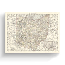 Cargar imagen en el visor de la galería, Digitally Restored and Enhanced 1894 Ohio Map Canvas Art - Canvas Wrap Vintage Ohio State Wall Art - History Map of Ohio State - Old Ohio Map Poster