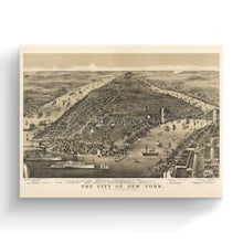Load image into Gallery viewer, Digitally Restored and Enhanced 1886 New York Map Canvas Art - Canvas Wrap Vintage Map of New York - History Wall Map of New York City - Old Bird's Eye View of New York City Wall Art Poster