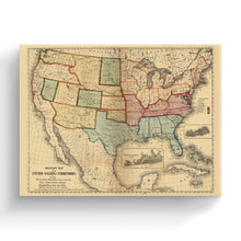 Cargar imagen en el visor de la galería, Digitally Restored and Enhanced 1861 United States Map Canvas Art - Canvas Wrap Vintage USA Map Poster - Old Map of United States Wall Art - Restored Military Map of United States & Territories