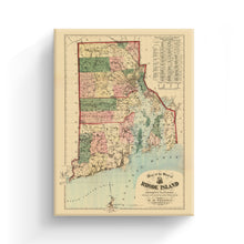 Load image into Gallery viewer, Digitally Restored and Enhanced 1880 Rhode Island State Map Canvas Art - Canvas Wrap Vintage Rhode Island Poster - Old Rhode Island Wall Art - Map of Rhode Island Print & Providence Plantations