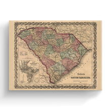 Load image into Gallery viewer, Digitally Restored and Enhanced 1865 South Carolina Map - Canvas Wrap Vintage South Carolina State Map - Old South Carolina Map - Historic Map of SC - Colton's South Carolina Map Wall Art Poster