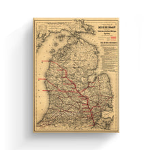 Load image into Gallery viewer, Digitally Restored and Enhanced 1886 Michigan Map Poster Canvas Art - Canvas Wrap Vintage Map of Michigan Wall Art - Old State of Michigan Map Print - Vintage Michigan Map Showing Toledo & Ann Arbor