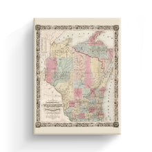 Cargar imagen en el visor de la galería, Digitally Restored and Enhanced 1851 Wisconsin Map Canvas - Canvas Wrap Vintage Wisconsin Map - Old Wisconsin Wall Art - Historic Wisconsin State Map - Township Map of the State of Wisconsin Wall Map