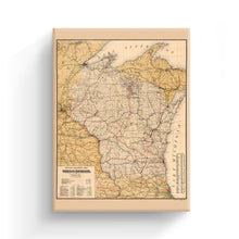 Load image into Gallery viewer, Digitally Restored and Enhanced 1900 Wisconsin Map Canvas Art - Canvas Wrap Vintage Wisconsin Wall Art - Railroad History Map of Wisconsin Poster