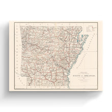 Load image into Gallery viewer, Digitally Restored and Enhanced 1886 Arkansas Map Canvas - Canvas Wrap Vintage Map of Arkansas Wall Art - Old Arkansas State Map - Historic AR Map Poster - Arkansas Map Art from General Land Office