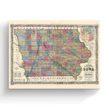 Load image into Gallery viewer, Digitally Restored and Enhanced 1856 Iowa Map Canvas Art - Canvas Wrap Vintage State of Iowa Wall Art - Old Iowa State Map - Restored Iowa Map Poster - Sectional & Geological Map of Iowa Poster