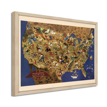 Load image into Gallery viewer, Digitally Restored and Enhanced 1946 United States Map Poster - Framed Vintage Map of the United States Wall Art - Historic USA Map Poster - Restored Map of USA & Its Folklore